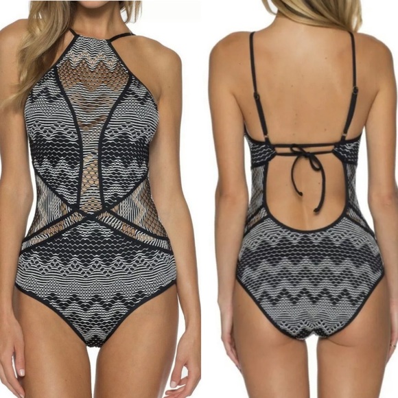 BECCA Other - BECCA Aurora High Neck Crochet Lace Swimsuit S NWT